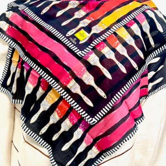 New Set of 2 Fendi MiniScarf/Handker Cotton 18" Paint Brush Colors (28) - Picture 3 of 8